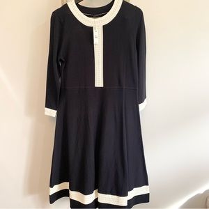 Talbots Heavy Knit Black And Cream Fit and Flare Dress NWT Size Large